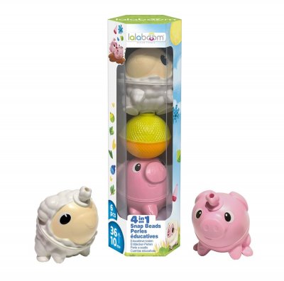 LALABOOM Jeu d'&eacute;veil  Tube perles &eacute;ducatives Mouton et cochon 6 pi&egrave;ces