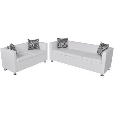 VIDAXL Jeu de canap&eacute; &agrave; 2 places et &agrave; 3 places cuir synth&eacute;tique blanc