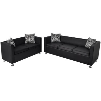VIDAXL Jeu de canap&eacute; &agrave; 2 places et &agrave; 3 places cuir synth&eacute;tique noir 272178