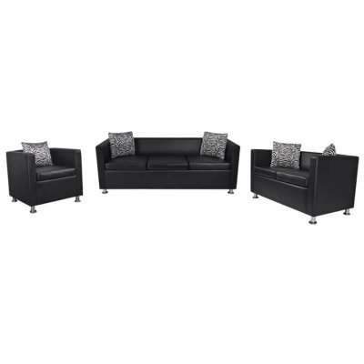 VIDAXL Jeu de canap&eacute; &agrave; 2 places et &agrave; 3 places et fauteuil Noir  - Noir
