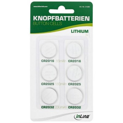 INLINE Jeu de piles bouton, 3V Lithium, 2x CR2016, 2x CR2025, 2x CR2032, 6 pi&egrave;ces pack