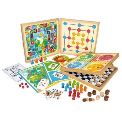 JEUJURA  Coffret de Jeux classiques - 80 regles - Pions bois 