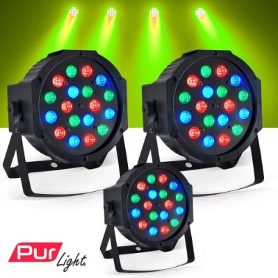 PUR LIGHT Jeux de lumi&egrave;re 3 projecteurs dj light par &agrave; led 18x1w rgb -  montana