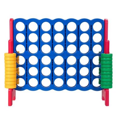 COSTWAY Jeux Puissance 4 G&eacute;ant, 42 jetons circulaires, 120*42*104 cm Panneau Bleu + Cadre Rouge