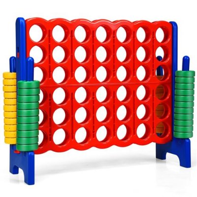 COSTWAY Jeux Puissance 4 G&eacute;ant, 42 jetons circulaires, 120*42*104 cm Panneau Rouge + Cadre Bleu
