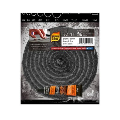 PYROFEU Joint fibre de verre lL2.50m diam. 15mm + 1 tube de colle 17ml