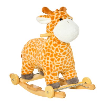 HOMCOM Jouet &agrave; bascule girafe sonore et porteur sur roulettes 2 en 1