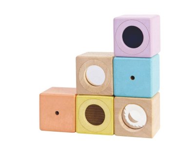 PLAN TOYS Jouets en bois  Set de blocs sensoriels Pastel 