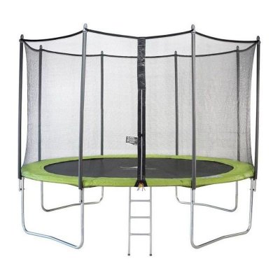 KANGUI  trampoline twin ~ 360cm - vert - avec filet, echelle, couverture de protection