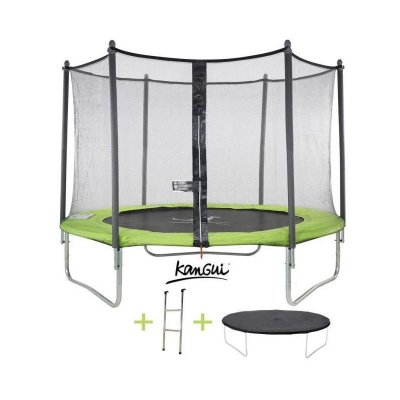 KANGUI  Trampoline Twin &Oslash; 305cm - Vert - Avec Filet, &Eacute;chelle, Couverture De Protection