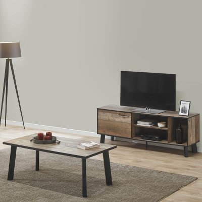 ALTOBUY KARMINA - Ensemble Table Basse + Meuble TV Aspect Bois et M&eacute;tal -