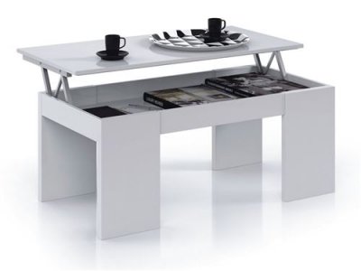 KENDRA Table Basse transformable,  plateau relevable - Blanc