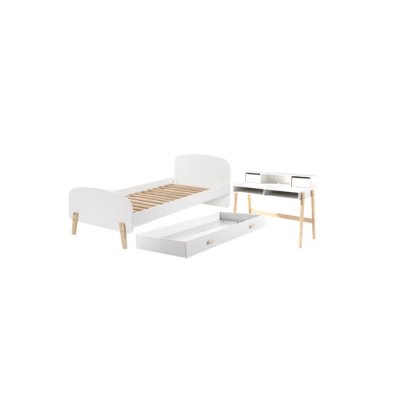  KIDDY Lit simple et sommier 90x200cm Blanc + lit gigogne + bureau