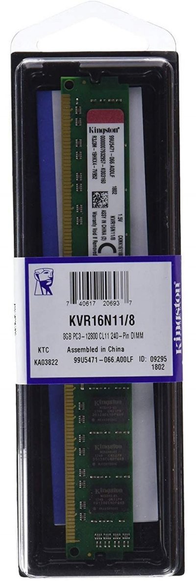 KINGSTON TECHNOLOGY Kingston KVR16N11/8 RAM 8Go 1600MHz DDR3 Non-ECC CL11 DIMM, 240-pin, 1.5V