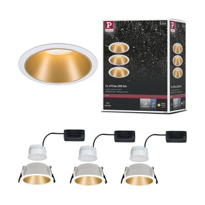 PAULMANN Kit 3 spots LED coin Cole &agrave; encastrer blanc & or 3 x 6,5W dimmables