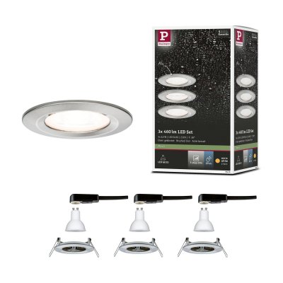 PAULMANN Kit 3 spots LED Nova GU10 fixes &agrave; encastrer acier dimmable 6,5W