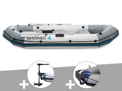 INTEX Kit bateau gonflable 4 places Mariner 4 avec moteur, rames et gonfleur - 