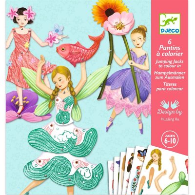 DJECO Kit cr&eacute;atif  6 pantins &agrave; colorier F&eacute;es
