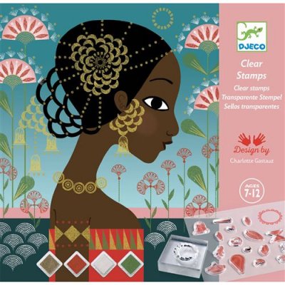 DJECO Kit Cr&eacute;atif  - Tampons transparents - Motifs et Parures - 4 tableaux