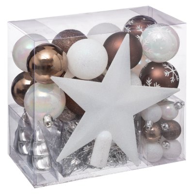 FEERIC LIGHTS & CHRISTMAS Kit de d&eacute;coration pour sapin de No&euml;l - 44 Pi&egrave;ces - Marron et blanc