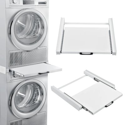 EN.CASA Kit de Superposition avec Tablette Coulissante pour Lave-Linge S&egrave;che-Linge Standard Blanc []