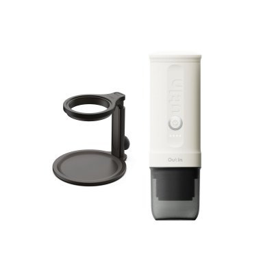 OUTIN Kit Nano Machine &agrave; Expresso Electrique Portable + Support Universel - Blanc Perle - Camping, Voyage