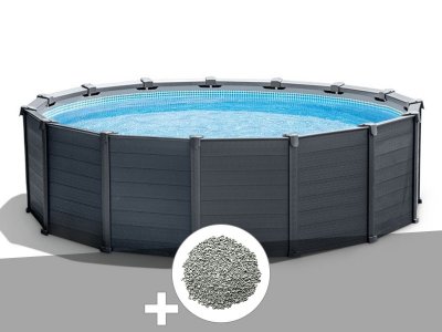 INTEX Kit piscine tubulaire Graphite ronde 4,78 x 1,24 m + 10 kg de z&eacute;olite