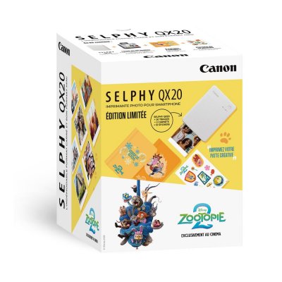 CANON Kit SELPHY QX20 Edition Zootopie 2 - Blanc + 20 recharges+ 2 carnets + Stickers