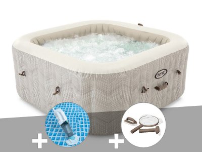 INTEX Kit spa gonflable  PureSpa Chevron carr&eacute; Bulles 6 places + Aspirateur + Kit d'entretien