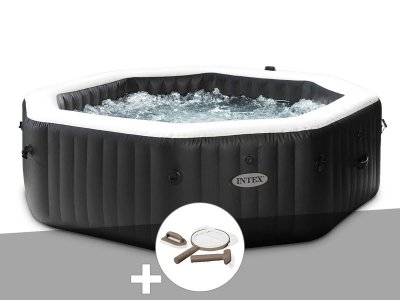 INTEX Kit spa gonflable PureSpa Carbone octogonal Bulles et Jets 6 places + Kit d'entretien