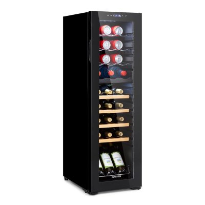 KLARSTEIN  Cave &agrave; vin Bovella 27 Duo+ &agrave; deux zones 74 l 27 bouteilles Porte vitr&eacute;e Noir 