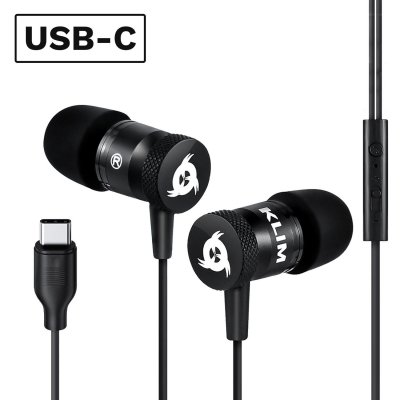  Klim fusion c - ecouteurs haute qualit&eacute; usb c - avec mousse &agrave; m&eacute;moire de forme et microphone - noir