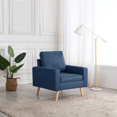 VIDAXL Knut - fauteuil scandinave bois d'h&eacute;v&eacute;a et tissu - bleu 288697