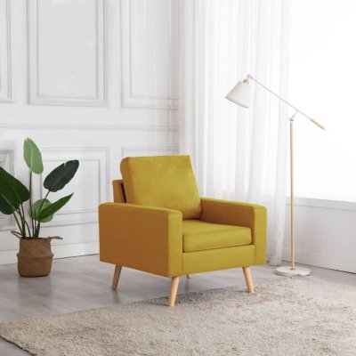 VIDAXL Knut - fauteuil scandinave bois d'h&eacute;v&eacute;a et tissu - jaune 288699