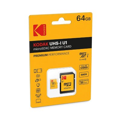KODAK  Class10 U1 Carte m&eacute;moire microSDHC - 64 GB - Avec adaptateur