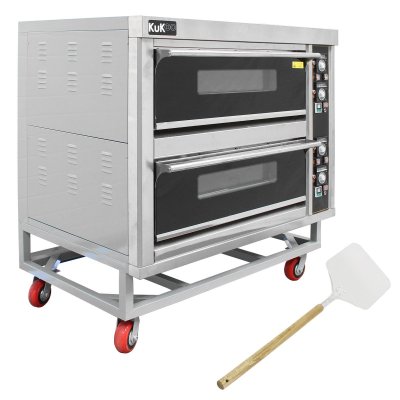 GENERIQUE KuKoo Four &agrave; pizza &eacute;lectrique professionnel &agrave; 2 &eacute;tages fait en Acier Inoxydable