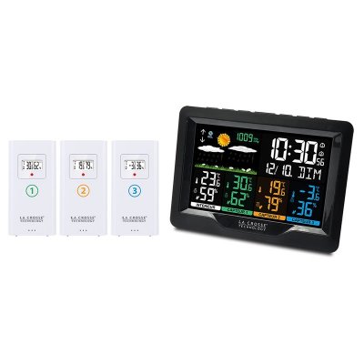 LA CROSSE TECHNOLOGY  - WS6204 Station M&eacute;t&eacute;o Radio-Pilot&eacute;e avec 3 capteurs thermo/hygro - Noir