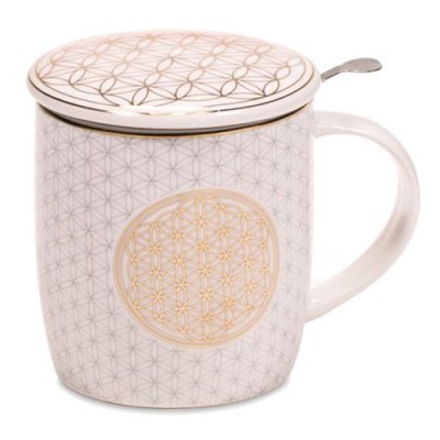 ZEN ET ETHNIQUE La Tisani&egrave;re En Porcelaine Avec Infuseur Fleur De Vie