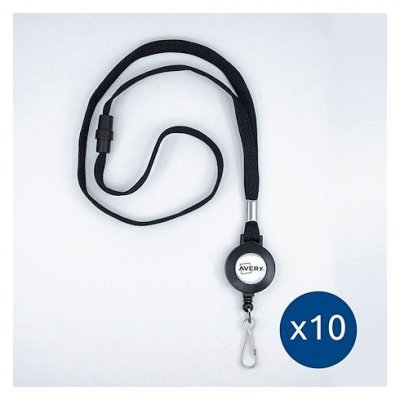 AVERY Lacet textile avec enrouleur - bo&icirc;te de 10 - Noir - 