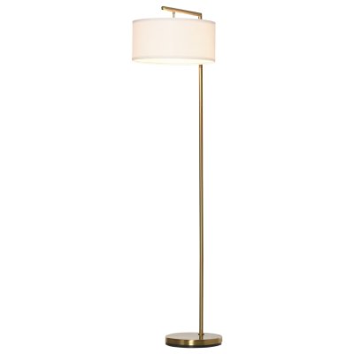Lampadaire 153H cm abat-jour aspect lin blanc m&eacute;tal dor&eacute;