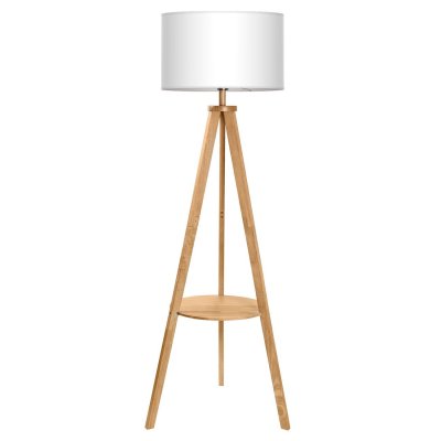 TOMONS Lampadaire Tr&eacute;pied en Bois  avec Tablette et Ampoule E27 8W - Style Scandinave