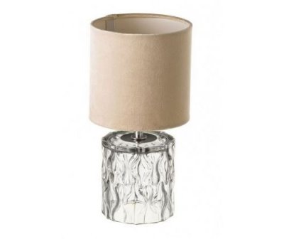 WADIGA Lampe &agrave; Poser Base en Verre et Abat-jour en Velours Beige - Hauteur 29cm