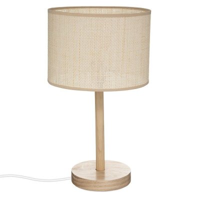 ATMOSPHERA Lampe &agrave; poser en Bois de Pin et Abat-jour Beige naturel tress&eacute; H 42 cm