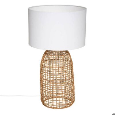 ATMOSPHERA Lampe &agrave; poser en Rotin et Abat-jour Blanc H 55 cm