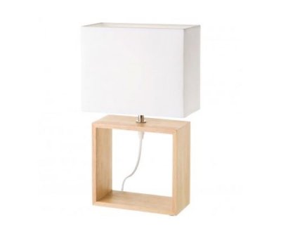 WADIGA Lampe &agrave; Poser Rectangulaire Bois Abat-jour Blanc - Hauteur 41cm