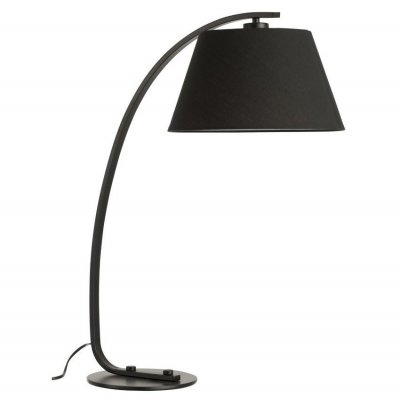PARIS PRIX Lampe de table tissu et pied m&eacute;tal noir arrondi Winno