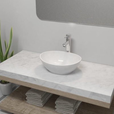 Lavabo de salle de bain avec mitigeur C&eacute;ramique Ovale Blanc Vidaxl n/a