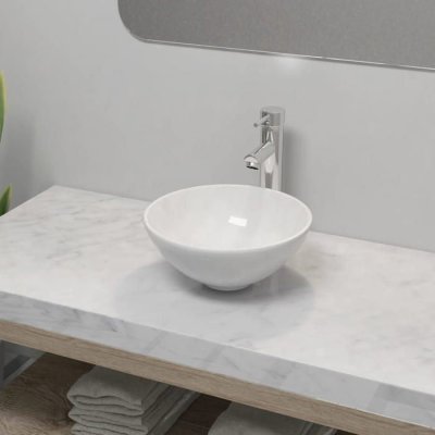 Lavabo de salle de bain avec mitigeur C&eacute;ramique Rond Blanc Vidaxl n/a