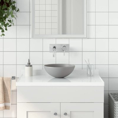 Lavabo de salle de bain C&eacute;ramique Gris clair Rond Vidaxl Gris clair