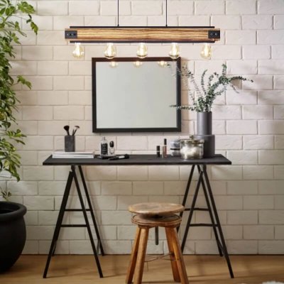 EGLO Layham Plafonnier Suspendu &Agrave; 5 Lampes &Agrave; Barre Droite Marron, Noir
